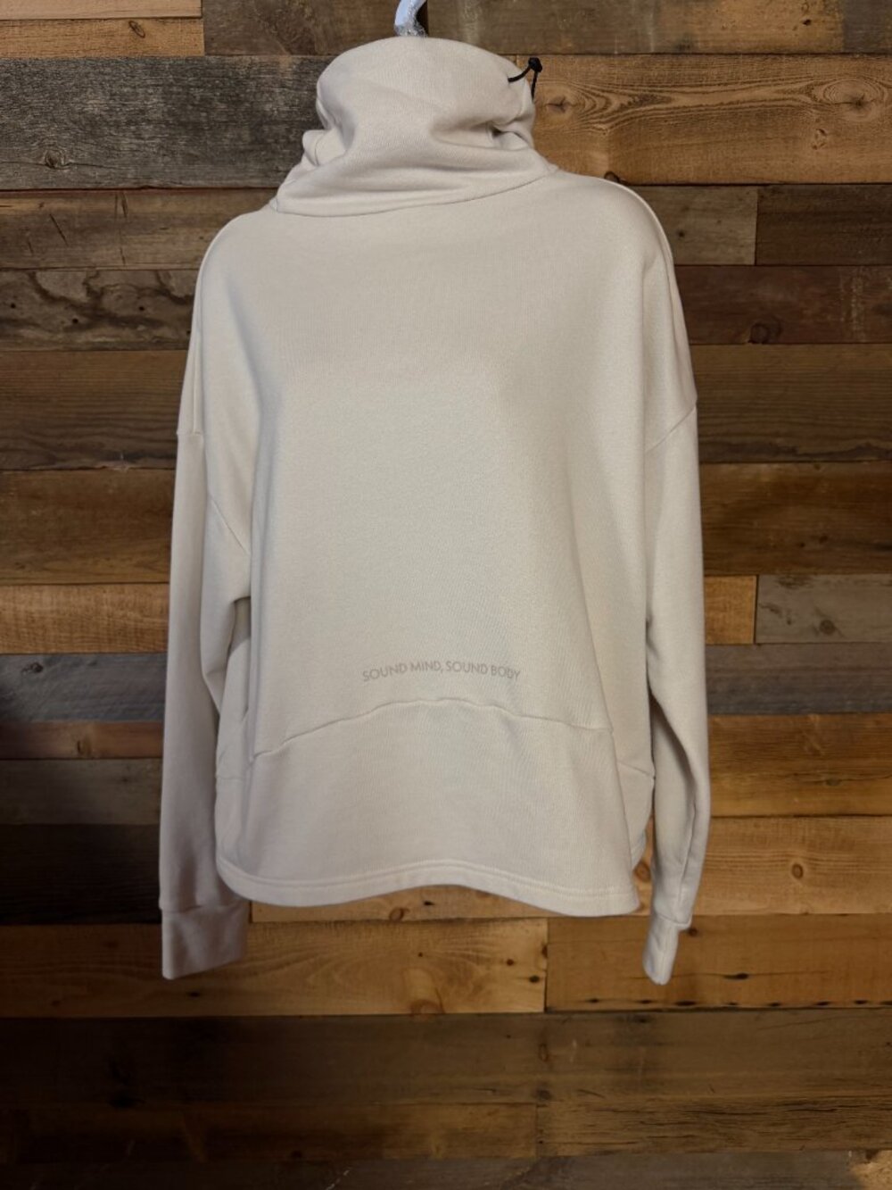 Asics Cropped Yoga Sweatshirt L Cowl Neck Drawstring Athleisure Cream